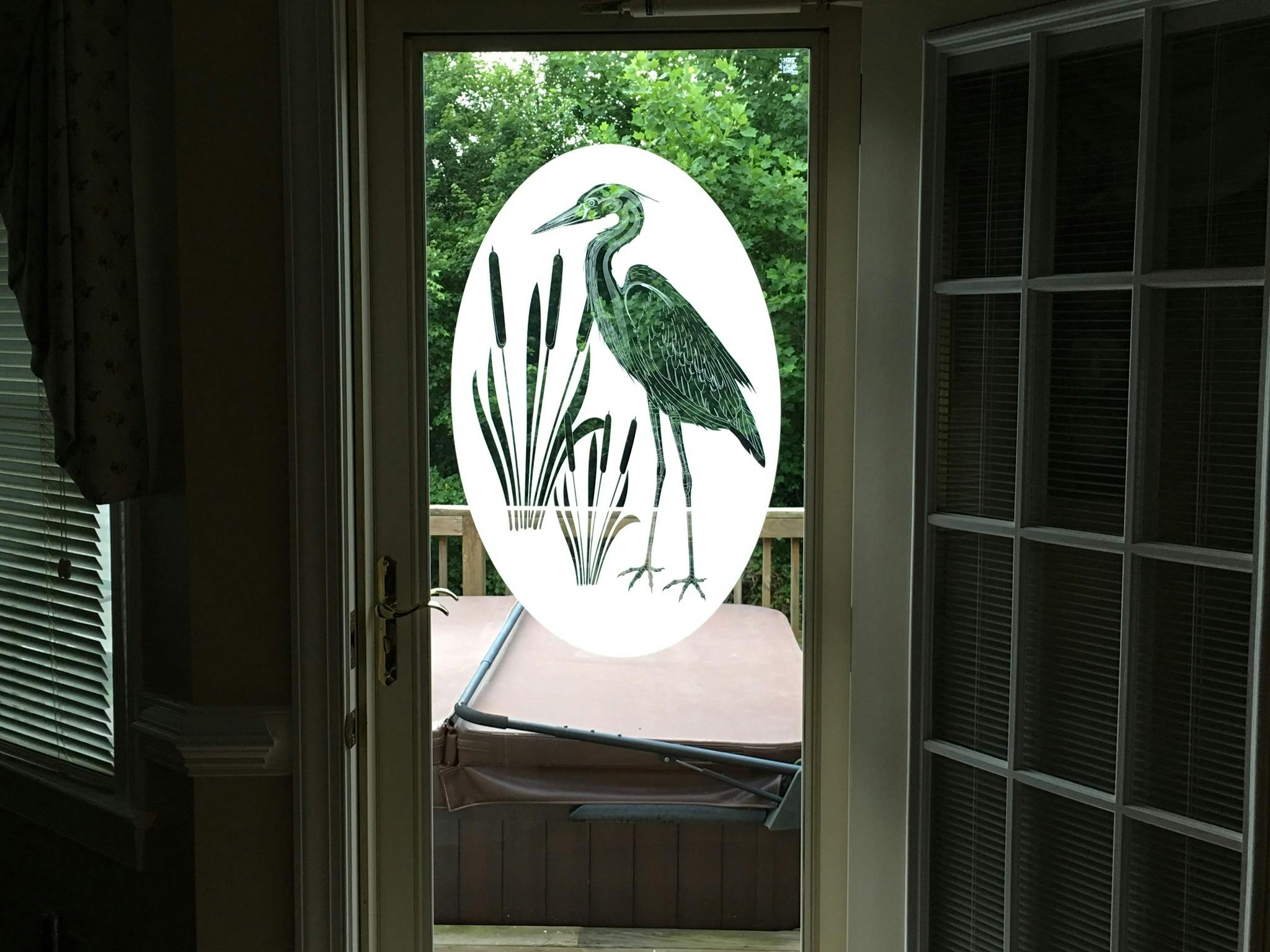 Egret Etched Glass Decal Heron Door Decal Window Film